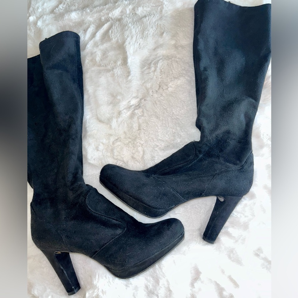 Gastone Lucioni black suede knee high boots.